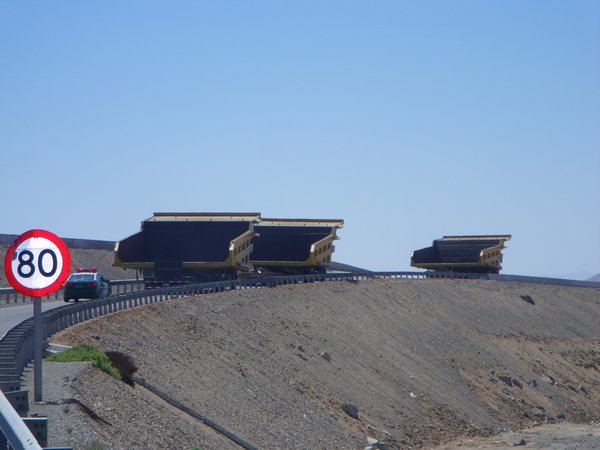 Mining trucks on Ruta 5 north of La Serena