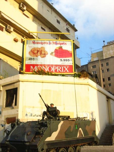 Tank on street corner, Beirut