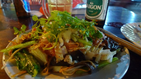 Dinner in the night market on Phu Quoc island.  Every night, one of the streets is completely taken over by a whole row of vendors selling every imaginable type of seafood.  These noodles were vegetarian though -).
