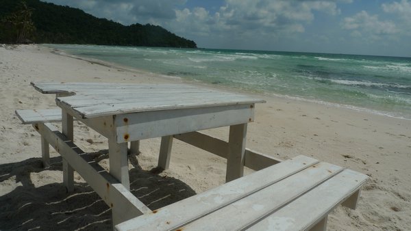 Family hut's picnic tables, Bai Sao beach, Phu Quoc island