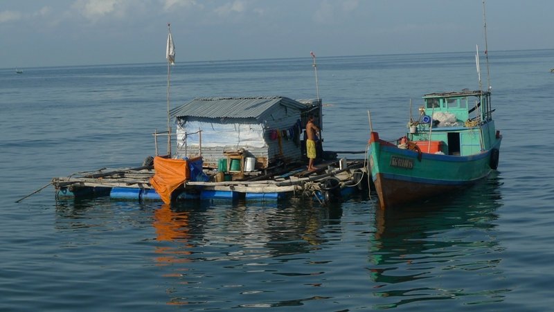 One of many floating fishing family's house near Phu Quoc island