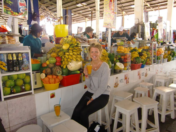 Jess at food market in Cusco