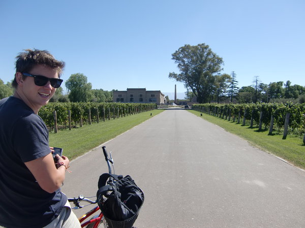 Josh cycling around the wineries in Mendoza