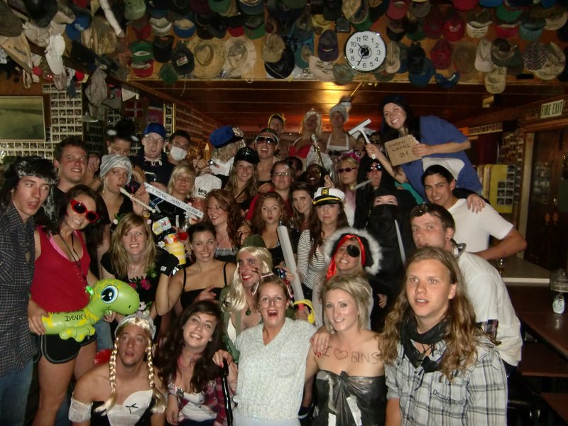 Our group at the 'Poo Pub' in fancy dress