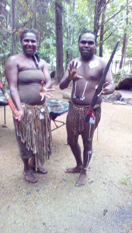 Tjapukai rain forest people with spear