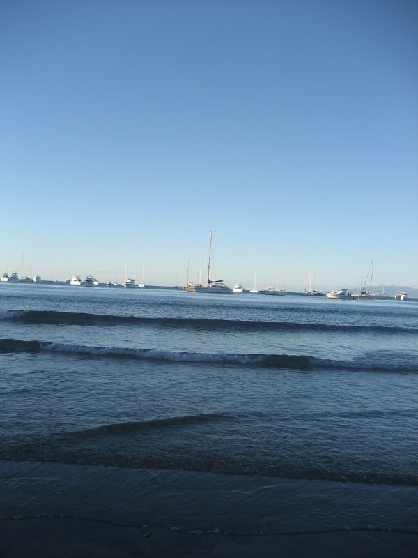 Boats line up in the bay