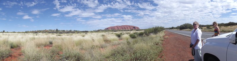 the approach to Uluru from campsite