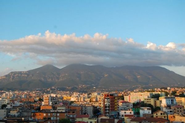 Tirana skyline and mountains