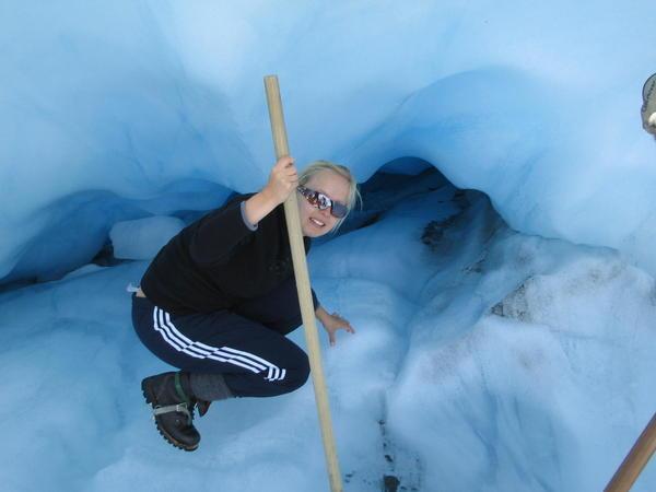 Amanda inside a glacier