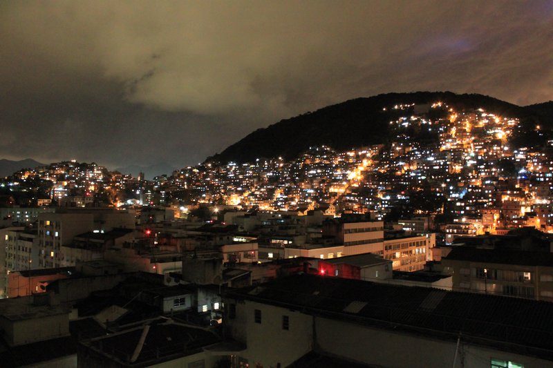 Nighttime view of favela from hotel