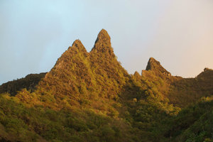 rugged peaks in the golden light of the sunset