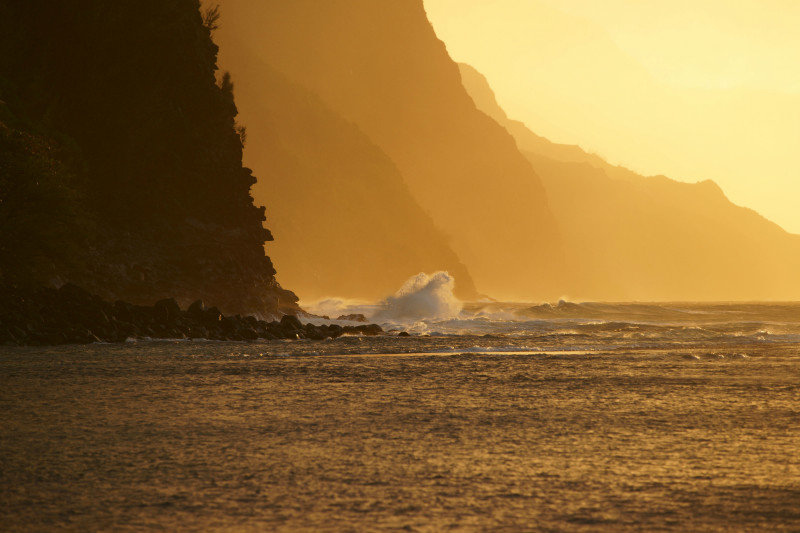 crashing waves on the Na Pali Coast