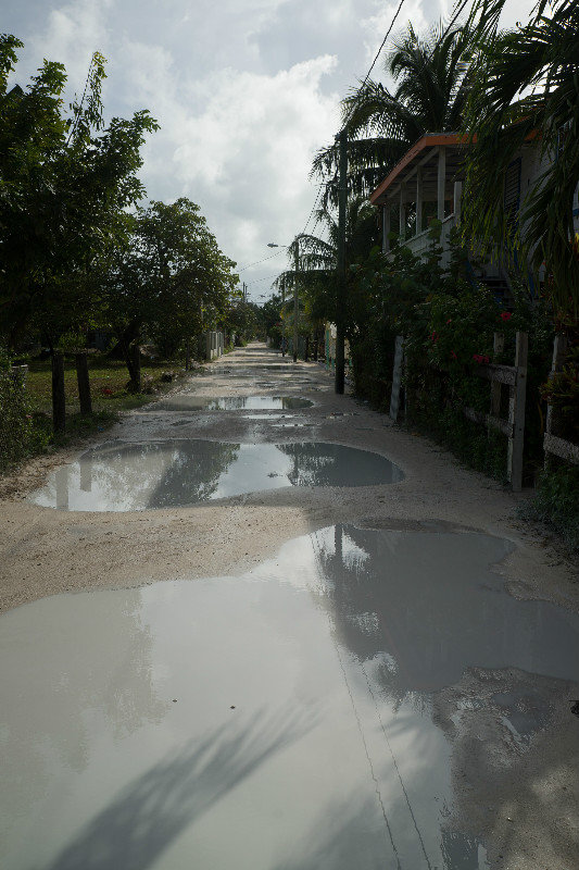 Street after rain in Caye Caulker