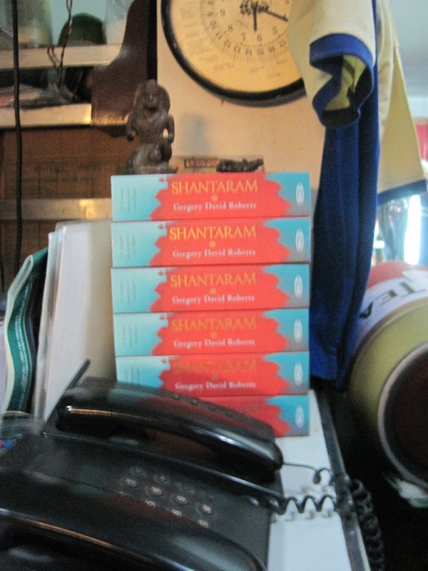 Shantaram books for sale at the famous Leopold's Cafe