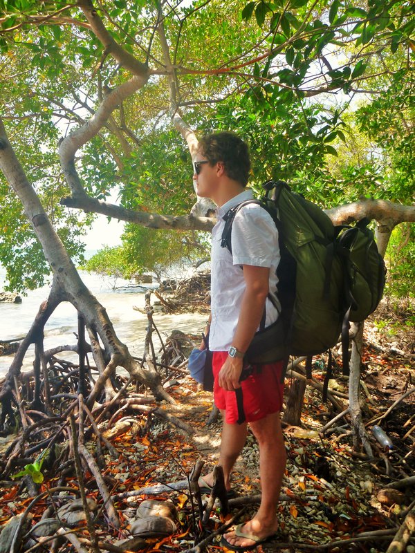 Rucksacktourist in den Mangroven