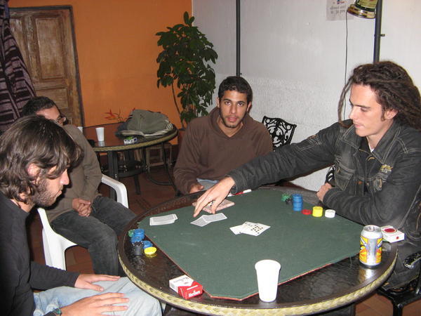 Playing poker in the hostel