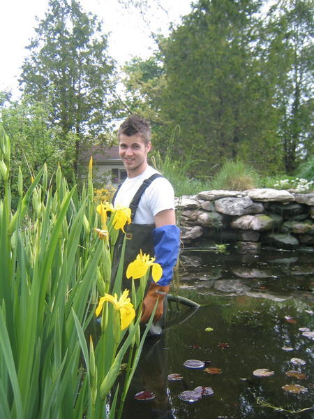 Dustin wades into the pond