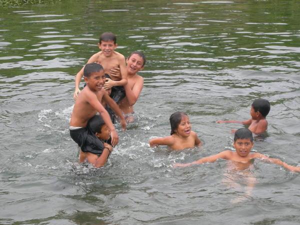 joyful students in Ayampe River