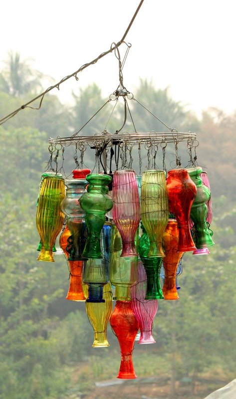 Recycled Bottles used as Cafe Lights