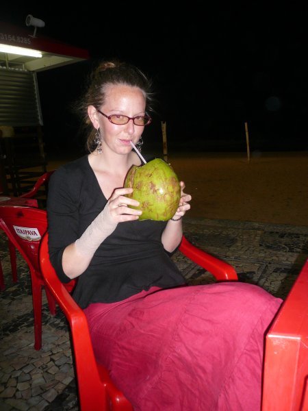 Drinking coconut water
