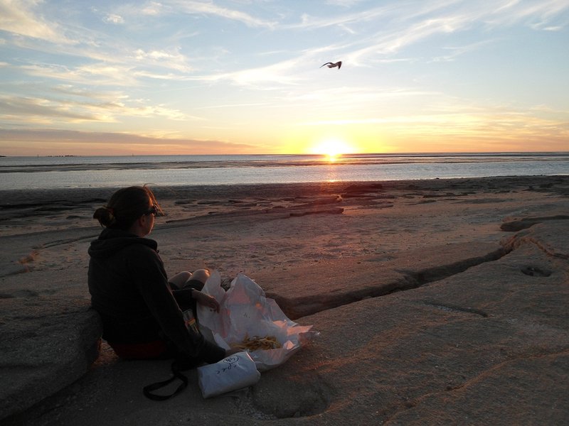 Fish and chips and sunset