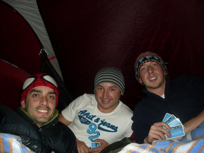 Playing cards in the tent after day one