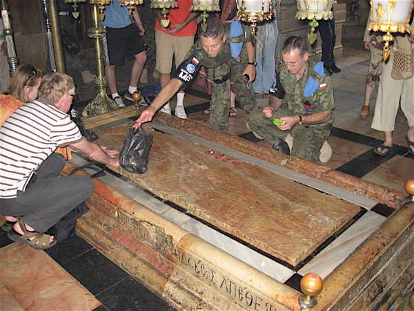 The anointing stone where Christ's body was prepared