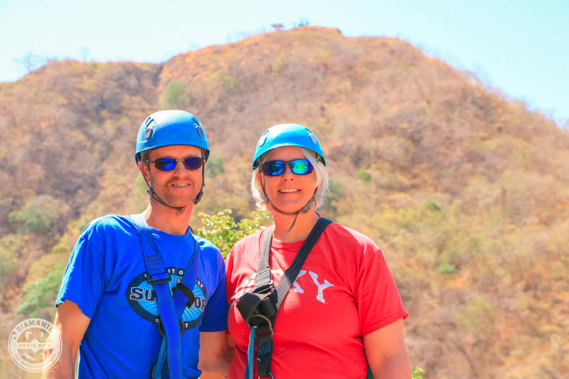 Pedro and Lori Getting ready for zip lining in Costa Rica at Diamante