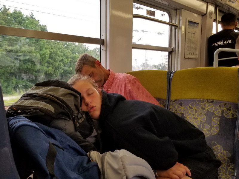 Pedro and Sriracha take a nap on the train