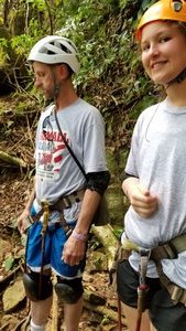 Mayflower Bocawina National Park- Pedro and Sriracha gear up for the rappelling 