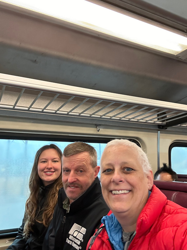 Sarah, Pedro and Lori on the Train from Woburn to North Station 