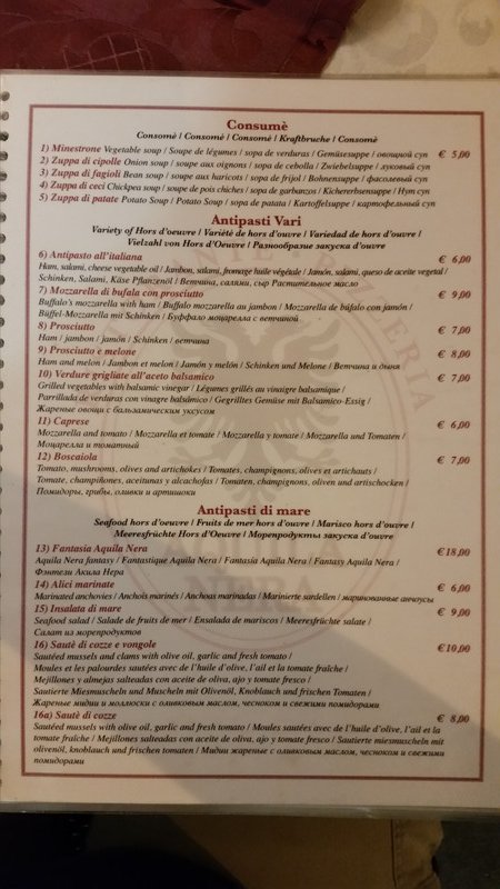 Ristorante Aquila Nera Pizza Pub menu