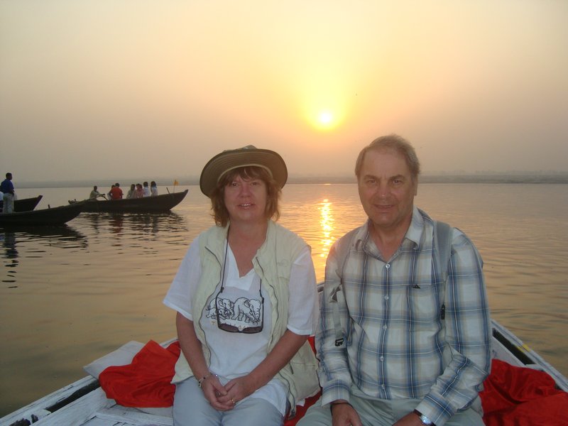 M and D on Ganges at Sunset