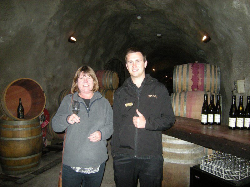 42. M with our Guide Aaron -  Gibbston Valley Vineyard Tour