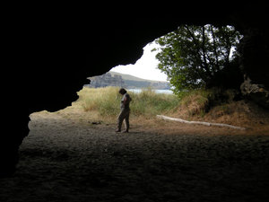 84.  Looking Out from the Sea Cave at Okains Bay