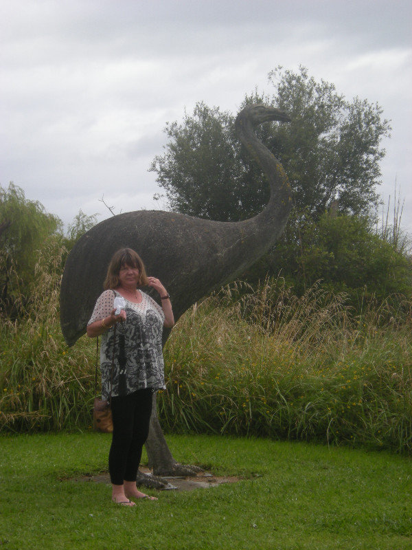 9. M with Moa Carving, Katikati Bird Gardens