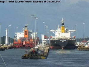 Panama Canal -  High Trader & Leverkusen Express at Gatun Lock