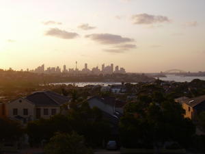 Sun setting over Sydney Skyline