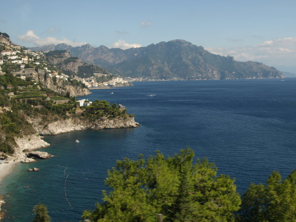 view from the bus window toward Amalfi