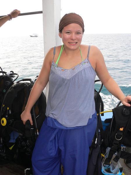 Alex looking nervous before diving, as she hadn't dived for a long time!