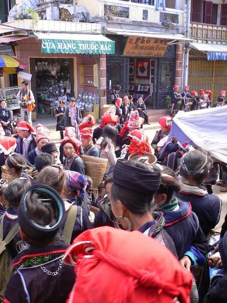 Red Zao and Black H'mong people from the surrounding villages gathering in Sapa on the weekend