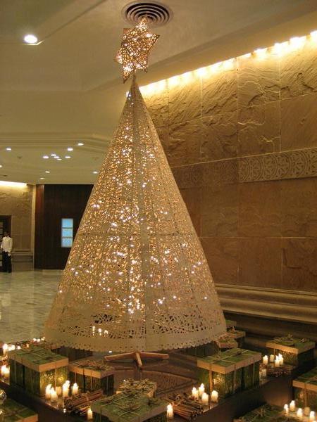 A beautiful Xmas tree hand-carved from Braille paper at our hotel in Delhi
