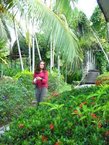 Mel wandering in the grounds of our deserted jungle retreat