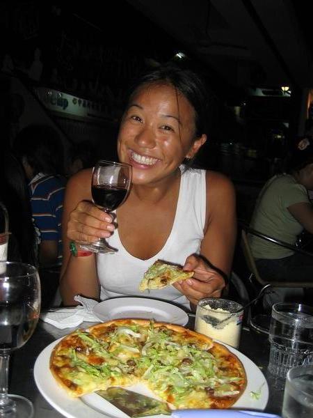 Satisfying my craving for pizza and wine!