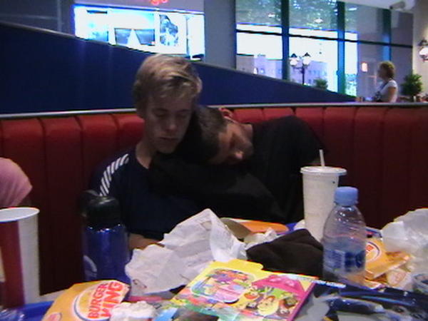 Frederick and August asleep at Burger King