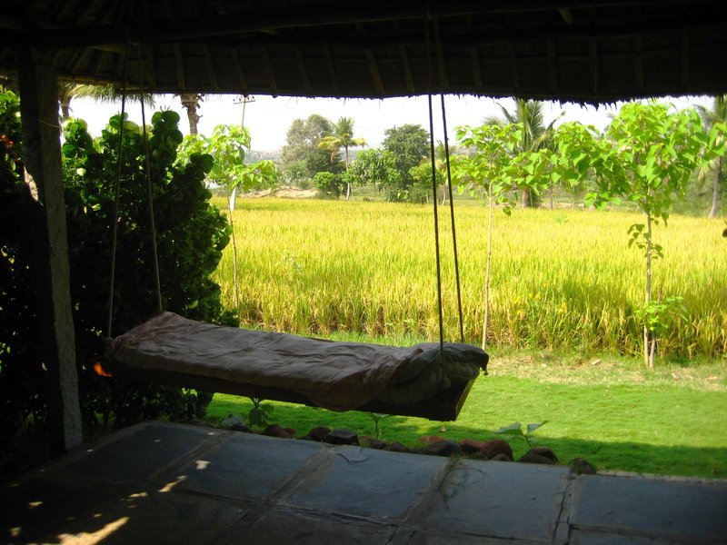 hammock outside bedroom in Shanthi Hampi
