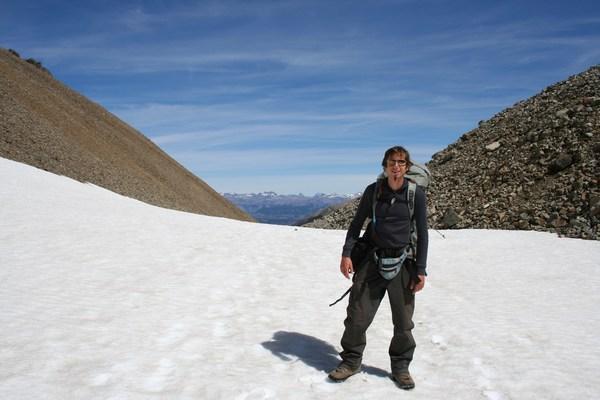 a happy Tobias at a snowy pass on RN Cerro Castillo trek