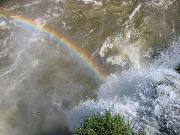 falling water, rainbow, butterfly