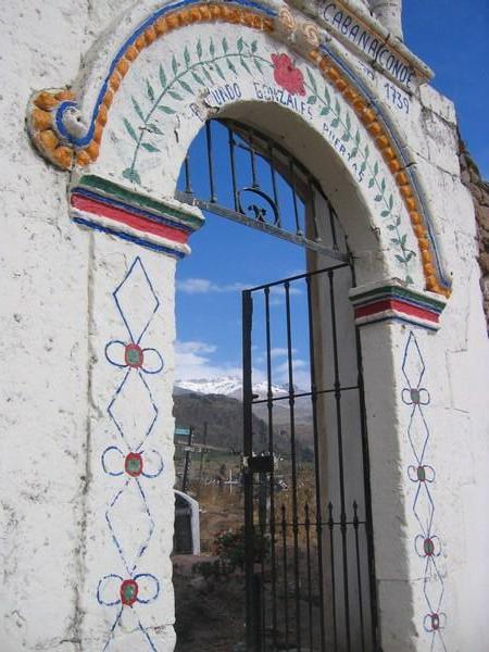 Nevado Ampato through Cabanaconde cemetary gate