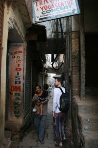 The narrow streets through Varanasi's old city